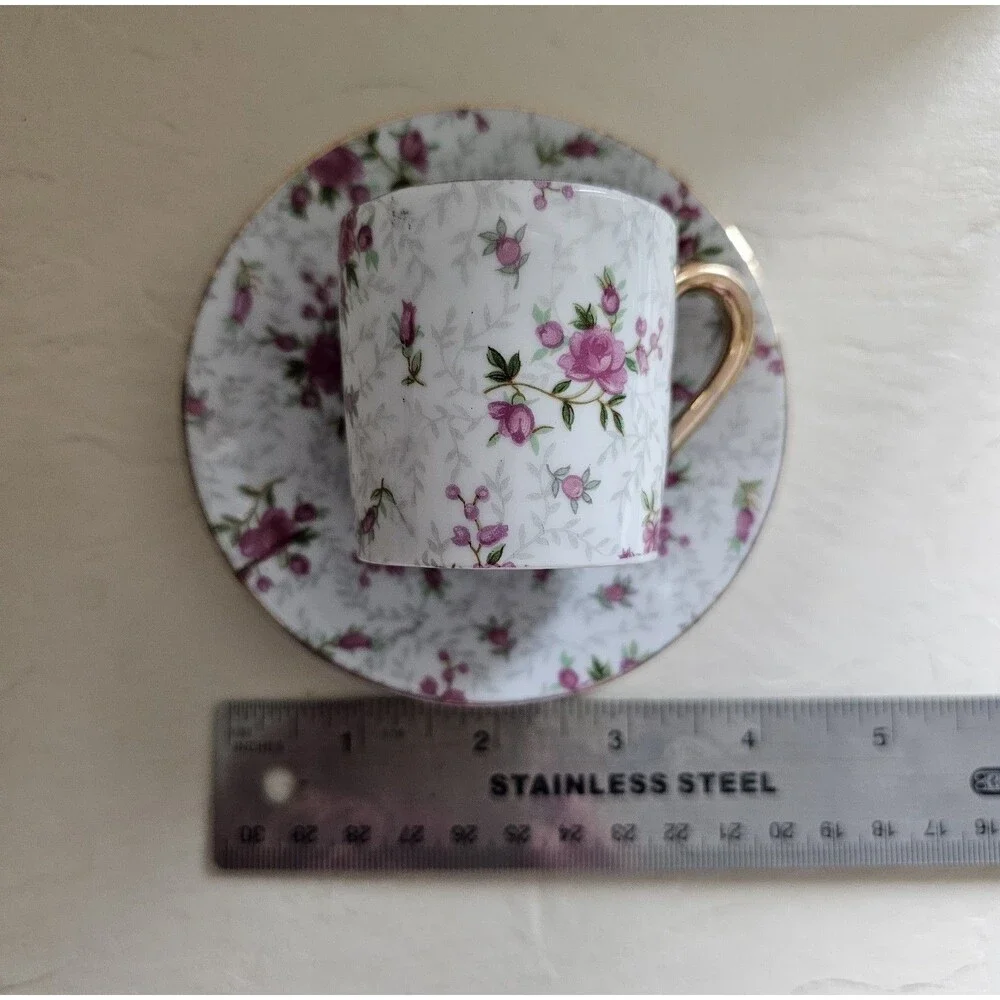 Vintage Norcrest Pink Floral Chintz Demitasse Cup And Saucer